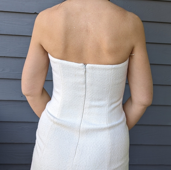 vintage STRAPLESS IVORY DRESS wool boucle 1990's S - Picture 9 of 15